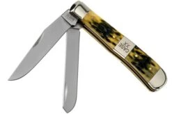 Knifeshop 16 Case Trapper, Tang Stamp Series, Peach Seed Jig, Olive Green Bone 21511, 6254 SS Pocket Knife