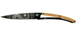 Deejo Tattoo Black 37g, Olive, Yin & Yang 1GB000149 Pocket Knife