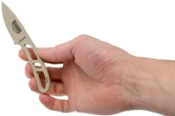 ESEE Candiru Desert Tan CAN-DT Neck Knife With Black Sheath + Belt Clip -Knifeshop EE CAN DT 05 esee knives v201901